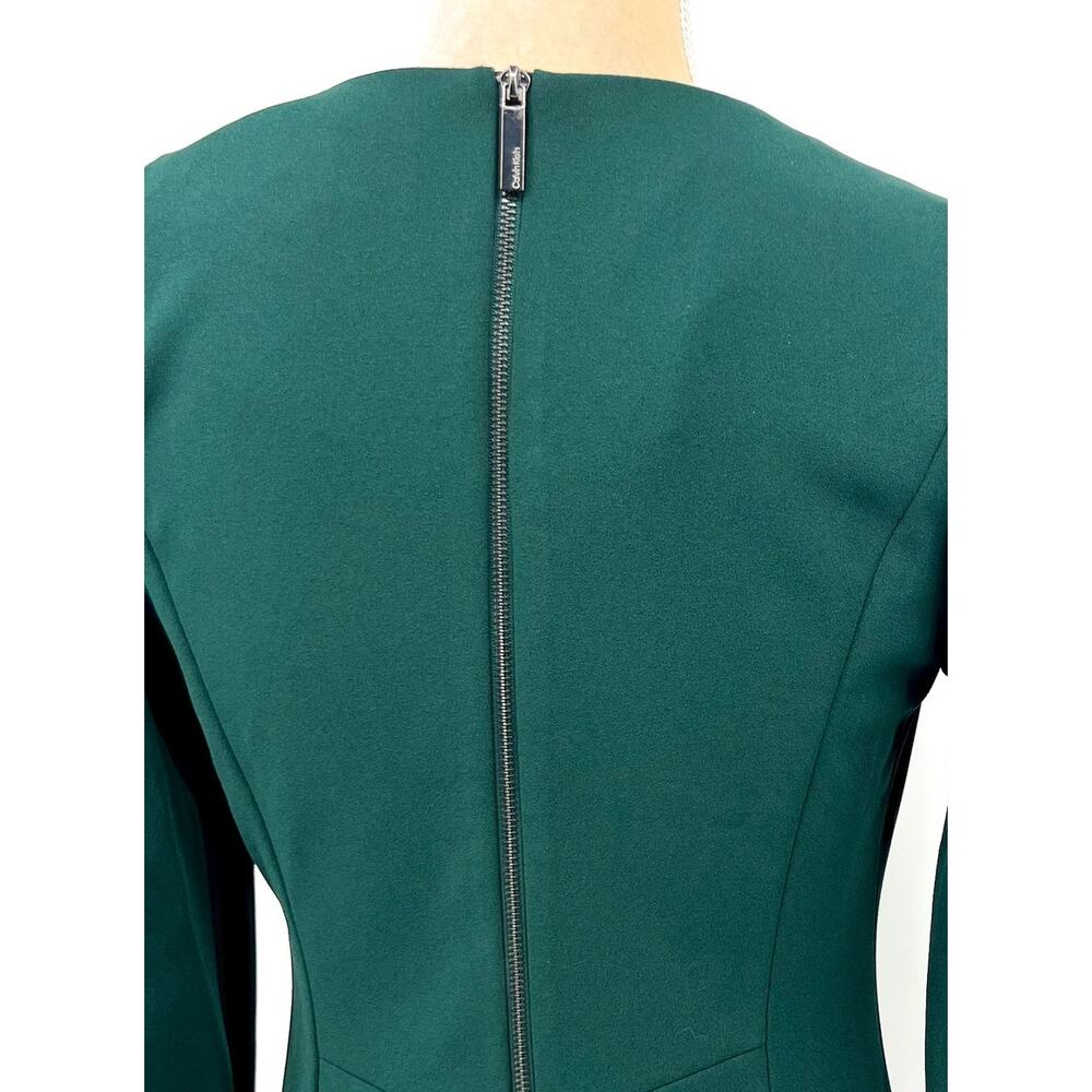 CALVIN KLEIN Scuba Crepe Midi Dress Size 4 Malachite Green 3/4 Puff Sleeve NWT - Picture 9 of 12